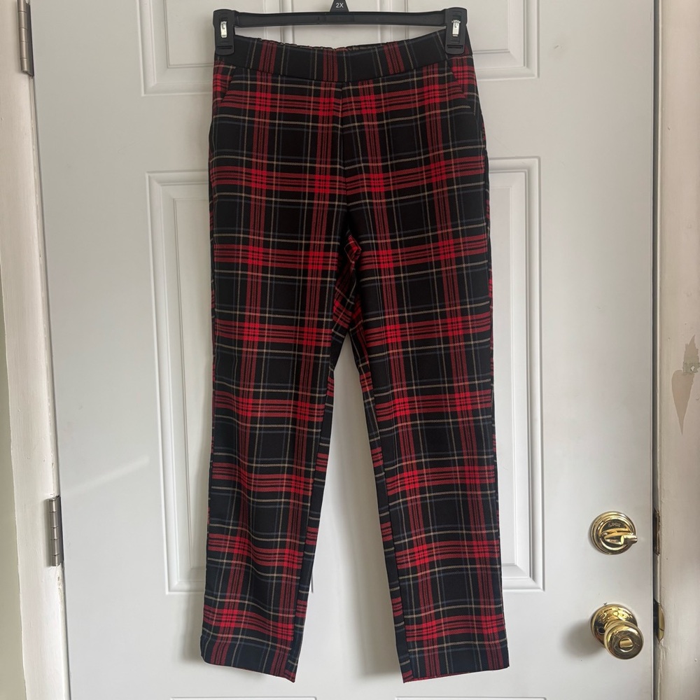Zara TRF Tartan Plaid Tapered Stretch Pants, Size Small